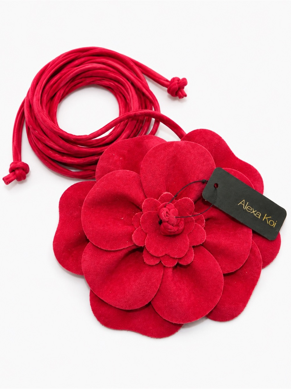Alexa Koi Faux Suede Fushia 3D Flower Wrap Belt – 86” Boho Statement Belt